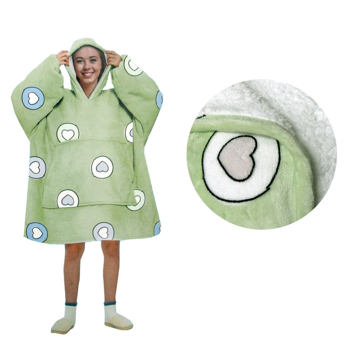 Blanket Hoodie with Sherpa Reverse Apple Hearts - NuSea